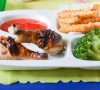 Great Dinner. Super Easy. Kid-Approved. Honey Garlic Chicken Over French Fries. Because sometimes, life hands you a bag of frozen fries