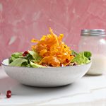 We Polished off Aunt Ruchy’s Sweet Potato Chips Salad. Sure, you can make it all year if you like, but this salad is absolutely perfect for Pesach.