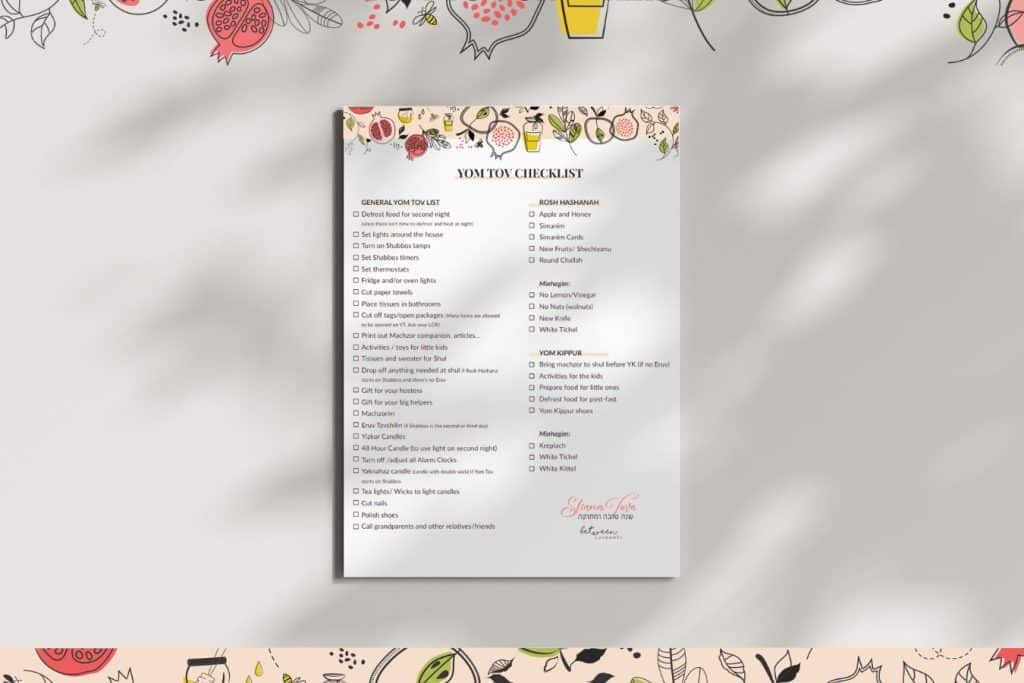 The Yom Tov / High Holidays Reminder Checklist
