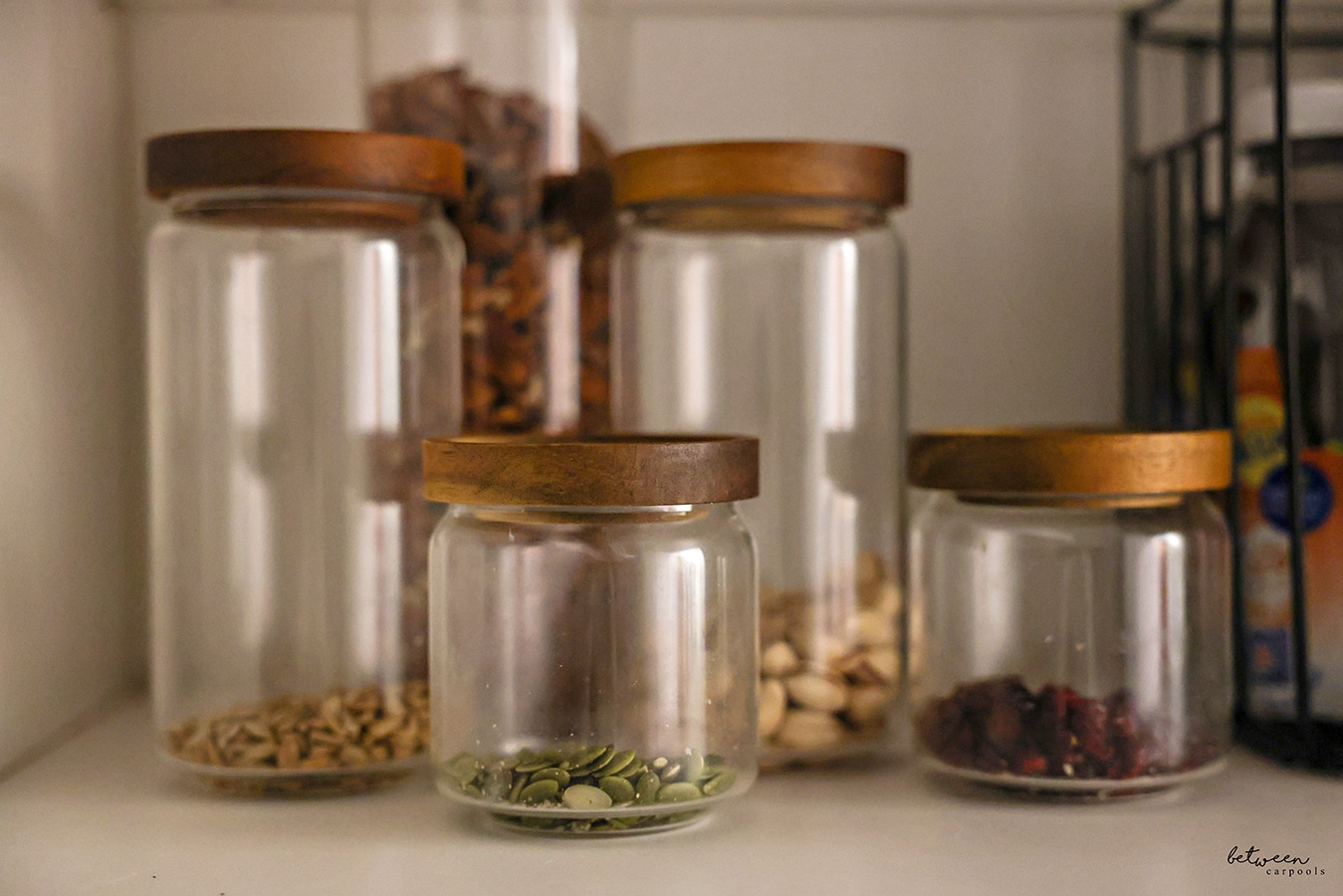Set of Glass Canisters with Wood