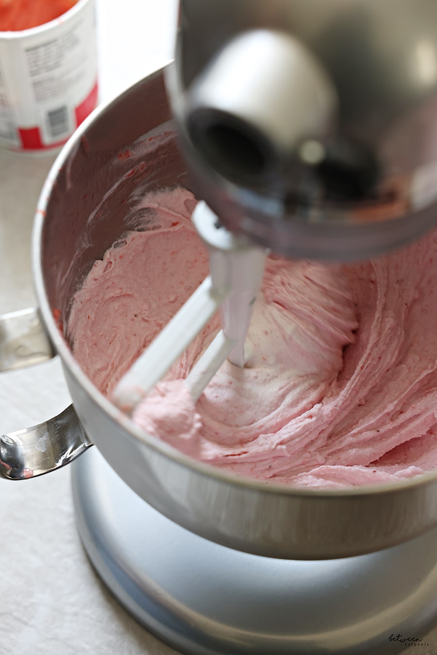 Strawberry sorbet in a Kitchen Aid mixer