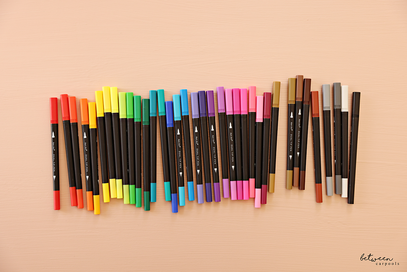 Markers lined up by shade.