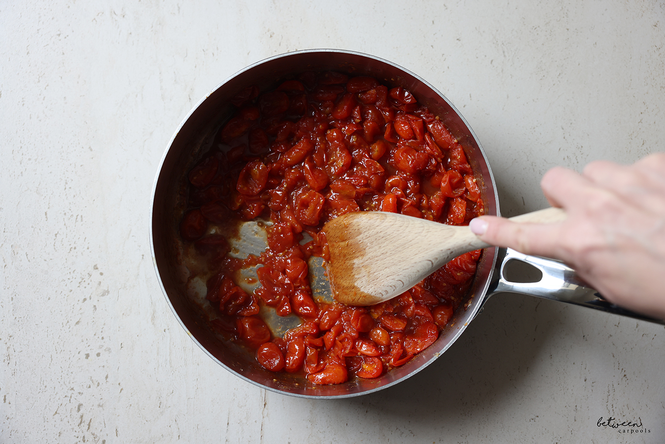 Easy Homemade Tomato Jam in a large sauté pan.