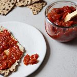 Easy Homemade Tomato Jam on Matzah.