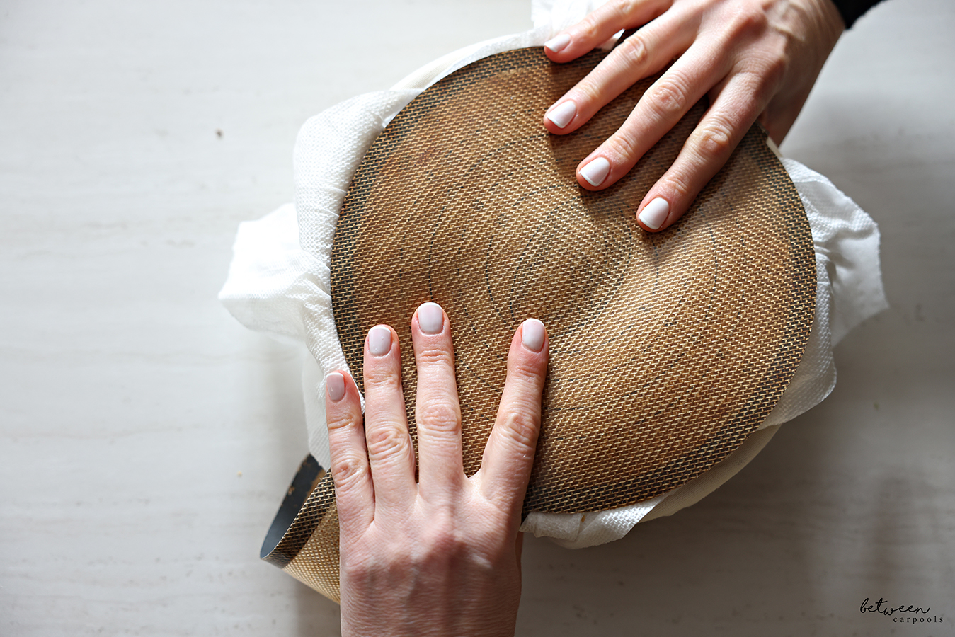 Flipping sourdough with a silpat.