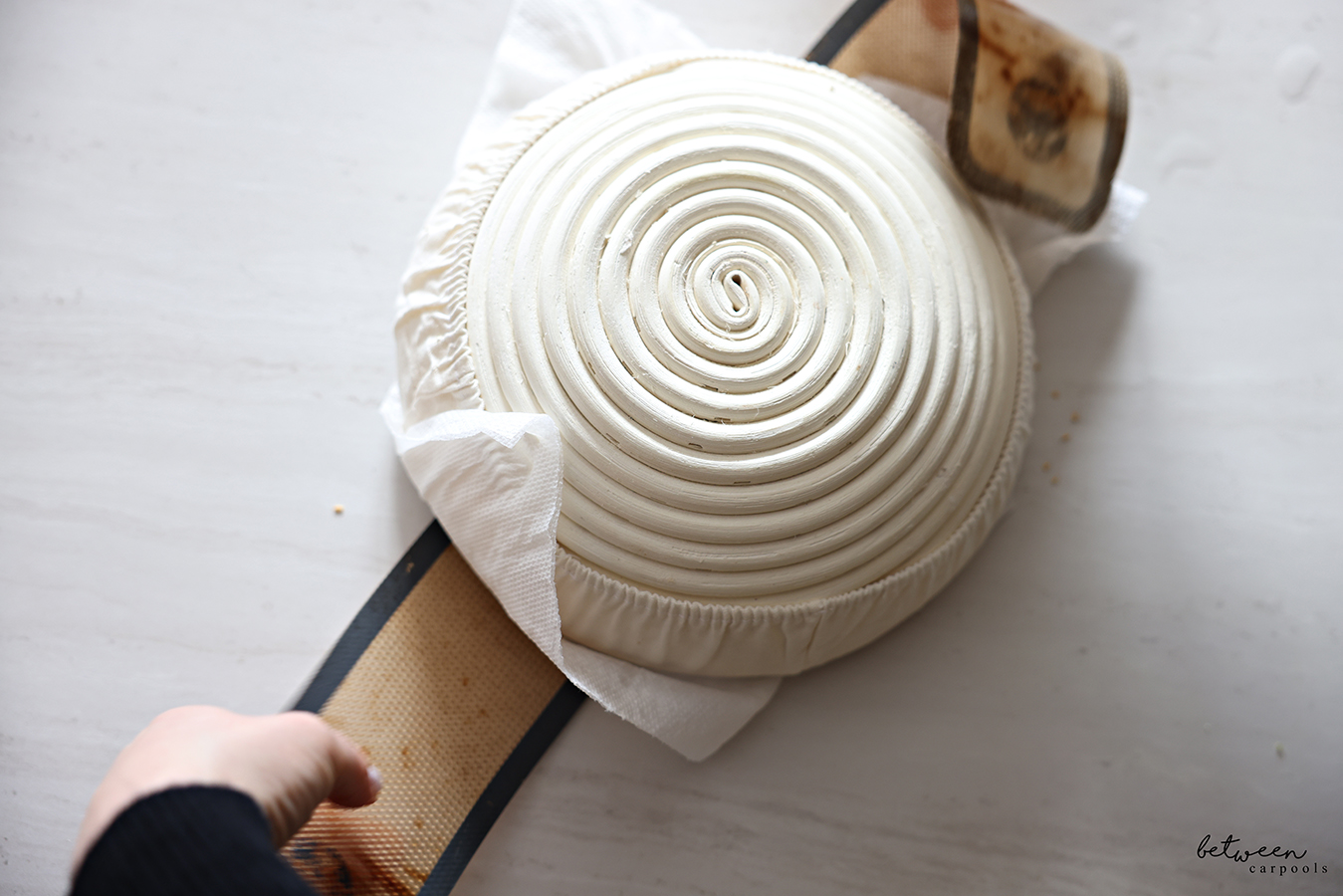 Sourdough flipped onto a silpat.